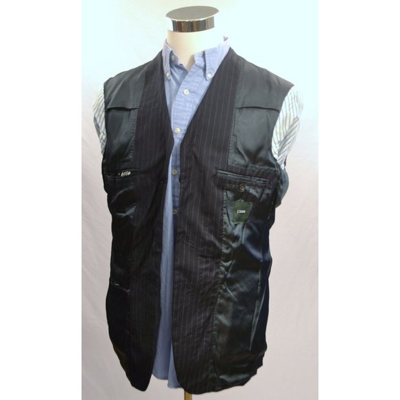 J. CREW Men's 3 Button 100% Wool Navy Pinstripe Sport Coat Blazer 38R EUC - Picture 7 of 9